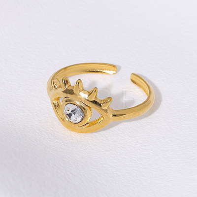 304 Stainless Steel Rhinestone Cuff Open Rings for Women WG9FC7C-02-1