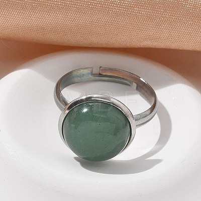 Half Round Natural Green Aventurine Finger Rings RJEW-M062-01P-21-1