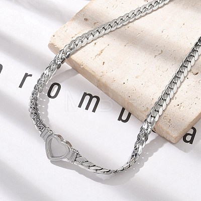 304 Stainless Steel Heart Cuban Link Chain Necklaces for Women NJEW-R012-03P-1