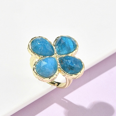 Natural Apatite Faceted Adjustable Finger Rings for Women RJEW-A092-01G-08-1