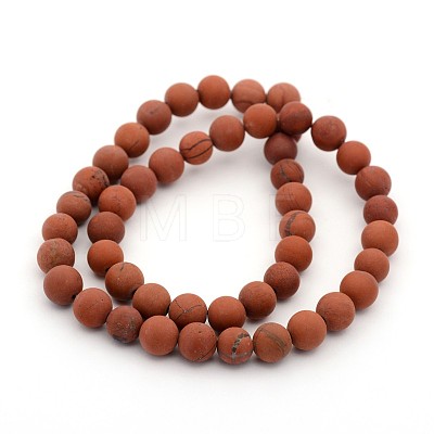 Frosted Grade A Natural Red Jasper Round Bead Strands X-G-M272-17-10mm-1