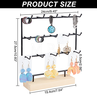 3-Tier 15-Hook Iron Earring Display Card Stands EDIS-WH0016-053A-1