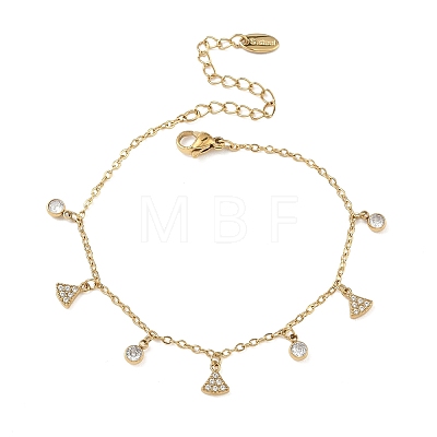 304 Stainless Steel Pave Clear Cubic Zirconia Triangel Charm Bracelets for Women BJEW-C151-03G-1