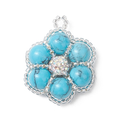 Dyed Synthetic Turquoise Beaded Pendants PALLOY-MZ01188-03-1