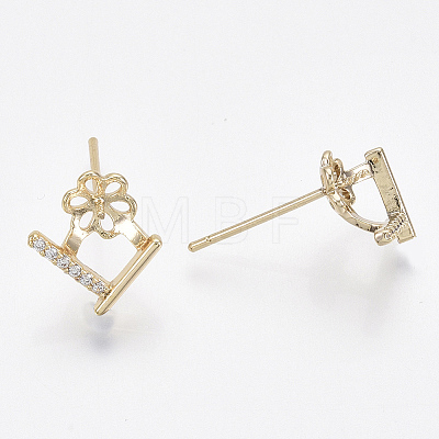 Brass Micro Pave Cubic Zirconia Earring Findings KK-S356-049G-NF-1
