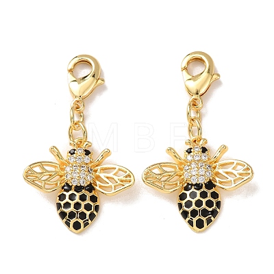 Bees Brass Micro Pave Cubic Zirconia and Enamel Pendant Decorations KK-T083-01I-G-1