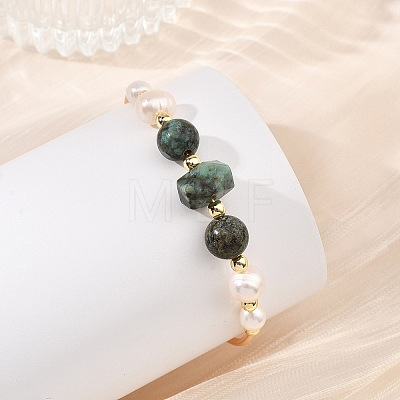 Round & Nuggets Natural & Synthetic Gemstone & Cultured Freshwater Pearl Beaded Bangles BJEW-JB14091-1