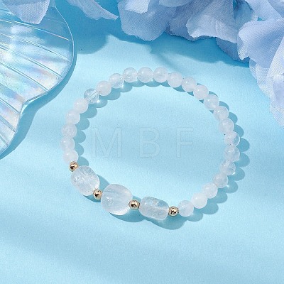 Natural Quartz Crystal Cube & Round Rock Crystal Beaded Stretch Bracelets BJEW-JB10807-01-1