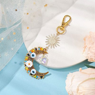 Moon Alloy & Glass Beads Pendant Decorations HJEW-MZ00078-1