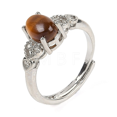 Oval Natural Tiger Eye Adjustable Rings RJEW-Q819-01P-02-1