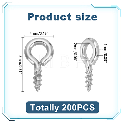 200Pcs 304 Stainless Steel Screw Eye Pin Peg Bails STAS-LP0001-19-1