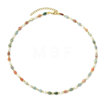 Natural Alashan Agate Teardrop and Round White Shell Pearl Beaded Necklaces NJEW-JN06246-02-1