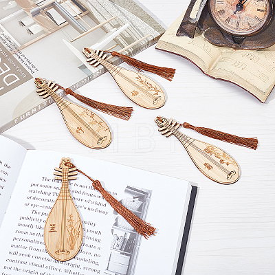  4Pcs 4 Style Ancient Musical Instrument Pipa Chinese Style Bookmark with Tassels for Book Lover AJEW-NB0002-72-1