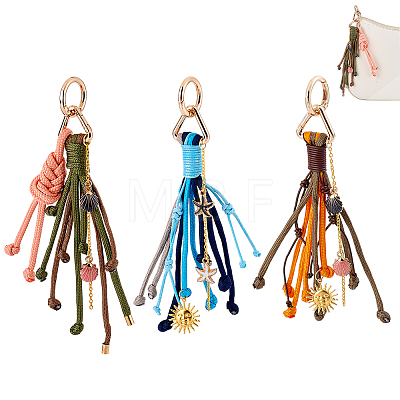 3Pcs Polyester & Brass & Alloy Enamel Pendant Decorations HJEW-GA00086-1