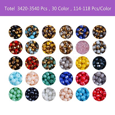 3420-3540Pcs 30 Colors Electroplate Transparent Glass Beads Strands EGLA-SZ0001-07-1