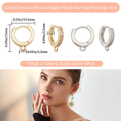 12Pcs 2 Colors Brass Huggie Hoop Earring Findings KK-CN0002-33-1