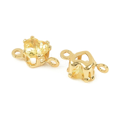 Brass Pave Cubic Zirconia Heart Connector Charms KK-P347-02G-1