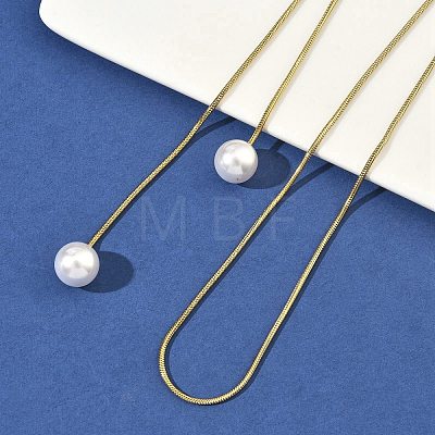Ion Plating(IP) Round White Acrylic Imitation Pearl 304 Stainless Steel Round Snake Chain Lariat Necklaces NJEW-D269-01G-1