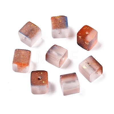 Frosted Glass Beads with Golden Glitter Powder DGLA-NH001-8mm-01G-1