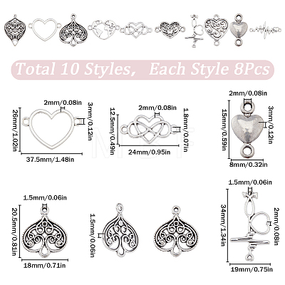 SUNNYCLUE 80Pcs 10 Styles Tibetan Style Alloy Connector Charms FIND-SC0007-56-1