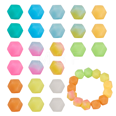  72Pcs 12 Colors  Luminous Hexagon Food Grade Silicone Beads SIL-TA0001-36-1
