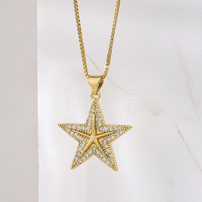 Ocean Brass Micro Pave Cubic Zirconia Starfish Pendant Stainless Steel Chain Necklaces FS-WG0F0EE-01-1