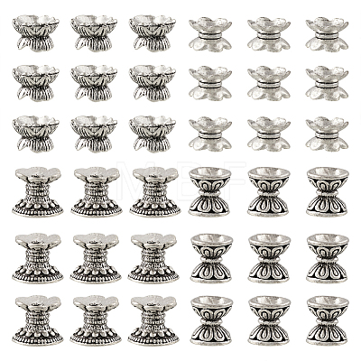 60Pcs 4 Styles Tibetan Style Alloy Bead Caps FIND-TA0002-98-1