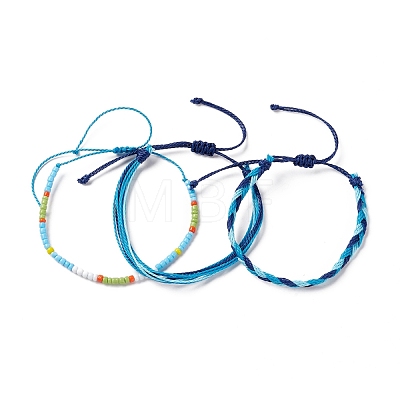 3Pcs 3 Style Plastic Braided Bead Bracelets Set BJEW-B065-08C-1