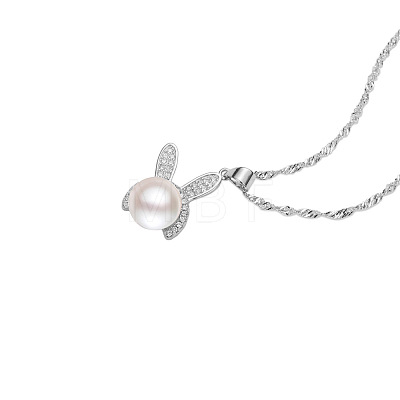SHEGRACE Cute 925 Sterling Silver Pendant Necklace Plated Rabbit Pendant with Freshwater Pearl JN76A-1