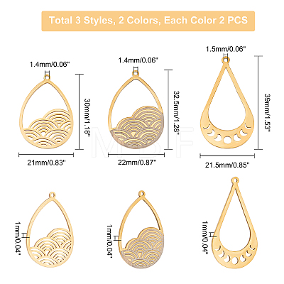 DICOSMETIC 12Pcs 3 Style 201 Stainless Steel Pendants STAS-DC0001-62-1