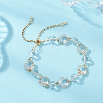 Glass & Natuarl Quartz Crystal Slider Bracelets BJEW-JB12898-02-1