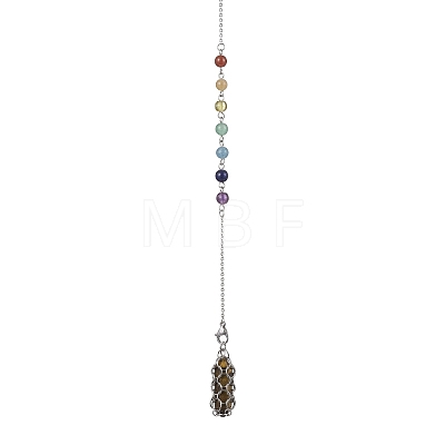 Mixed Synthetic & Natural Round Gemstone Pointed Dowsing Pendulums PALLOY-JF02455-02-1