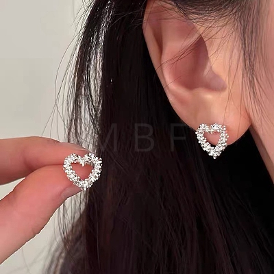 Heart 925 Sterling Silver Stud Earrings for Women EJEW-G372-02S-1