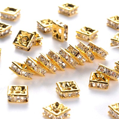 Brass Rhinestone Spacer Beads X-RB-A013-6x6-01G-1