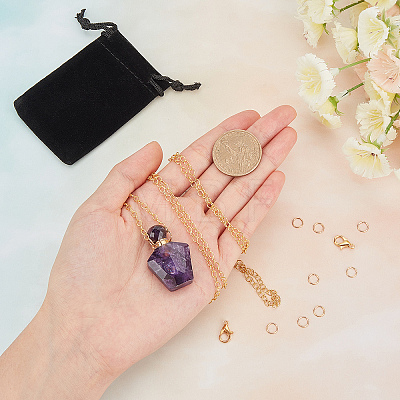 15 Piece DIY Natural Amethyst Perfume Bottle Pendant Necklaces Making Kits DIY-SC0014-86B-1