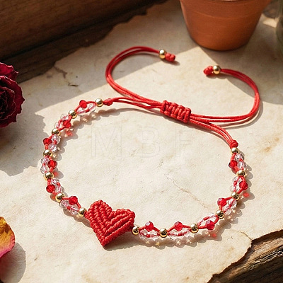 Valentine's Day Round Brass & Glass Beads Braided Bead Bracelets XT1729-1-1