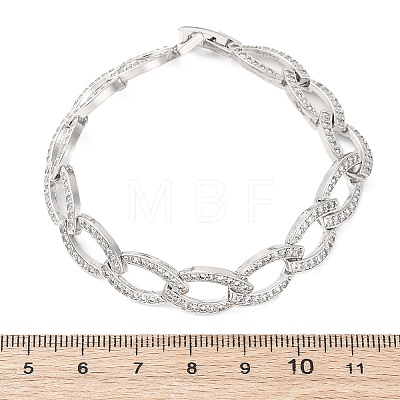 Brass Micro Pave Clear Cubic Zirconia Curb Chain Bracelets for Women BJEW-A034-04A-P-1