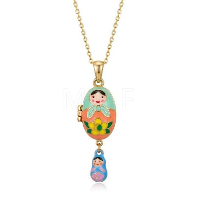 Brass Enamel Russian Doll Egg Locket Pendant Necklaces for Women WG3DE65-01-1