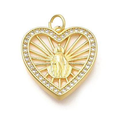 Heart Brass Cubic Zirconia Pendants KK-S508-08G-1