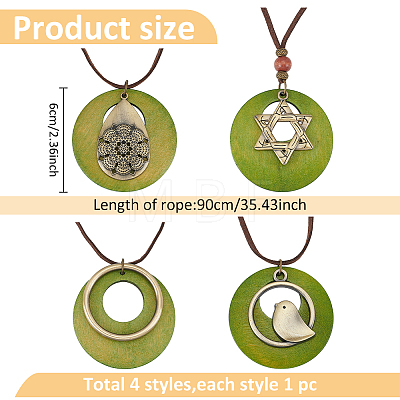 ANATTASOUL 4Pcs 4 Styles Tibetan Style Alloy Pendant Necklaces Set with Faux Suede Cords NJEW-AN0001-73-1