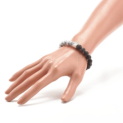Synthetic Howlite & Natural Lava Rock Round Beaded Stretch Bracelet with Alloy Paw Print BJEW-JB07843-1