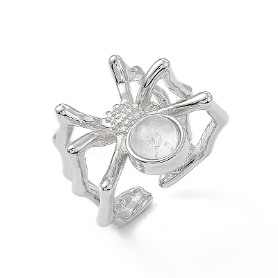 Spider Natural Rainbow Moonstone Cuff Rings RJEW-G273-02P-06-1