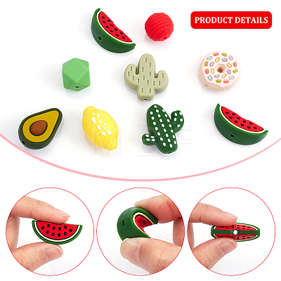 12Pcs 6 Style Food Grade Eco-Friendly Silicone Beads SIL-CA0001-32-1