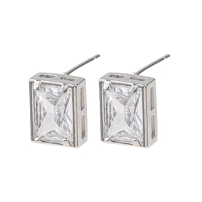 Brass Micro Pave Clear Cubic Zirconia Stud Earrings EJEW-C174-02D-P-1