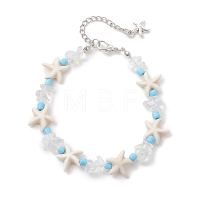 Synthetic Turquoise & Opalite & Glass Seed Bead Bracelets for Women BJEW-JB13228-1