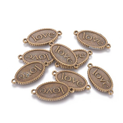 Tibetan Style Carved Word Love Alloy Oval Links connectors X-TIBE-Q039-004AB-FF-1