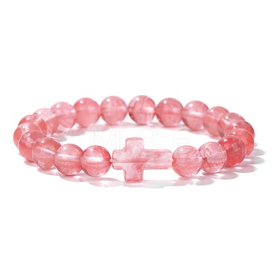 Synthetic Watermelon Stone Glass Round Beads Stretch Bracelets YG0612-6-1