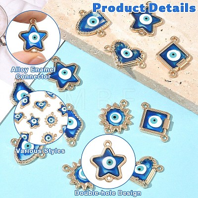 12Pcs 6 Styles Alloy Enamel Blue Evil Eye Links Connector Charms with Resin ENAM-YW0009-25-1