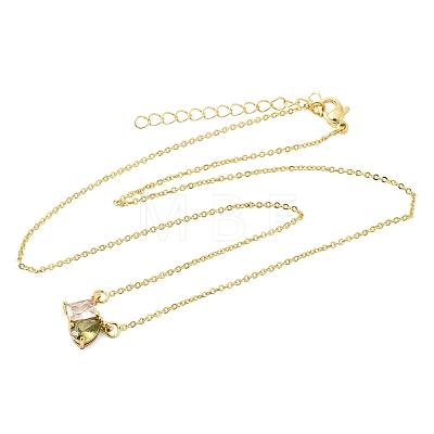 Brass Pave Cubic Zirconia Rectangle & Teardrop Pendant Cable Chain Necklaces KK-CBAB173-05G-10-1