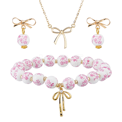 Brass Bowknot Pendant Necklace & Stud Earring & Bracelet Sets SJEW-DC00003-1